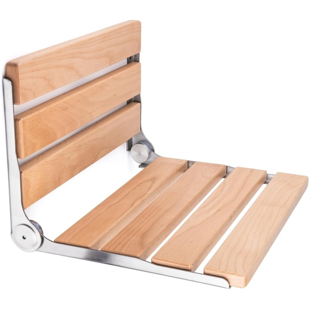 Jamini Folding Shower Seat 16in Beech Wood Wall Mount 330lb Heavy Duty